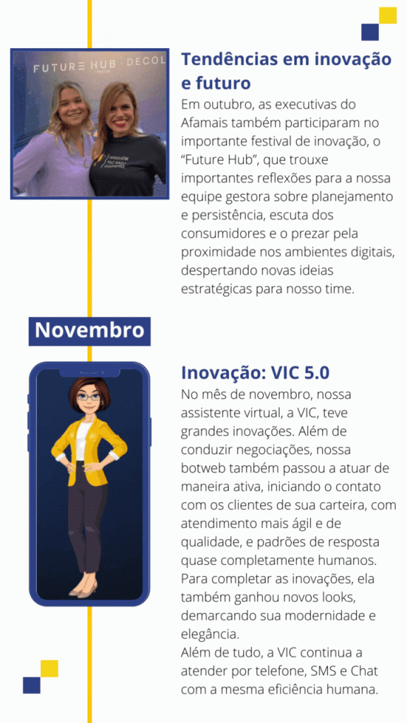 Outubro - Tendências em inovação e futuro. Novembro - Inovação VIC 5.0